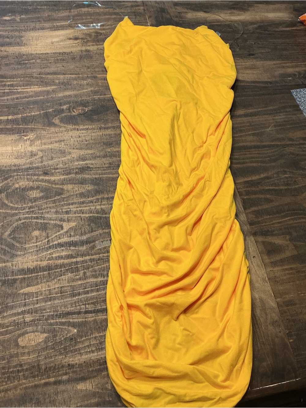 Fashion Nova Strapless Ruched Yellow Bodycon Dress